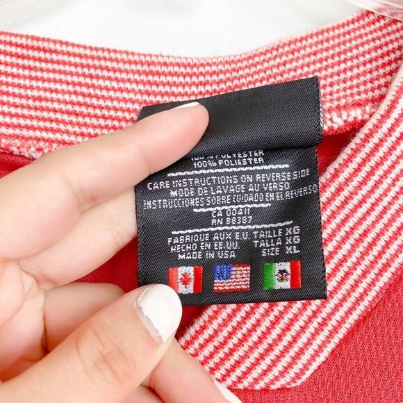 🦋 MEN'S ADIDAS Red Knit Stripe Collar Shirt XL - Picture 3 of 5